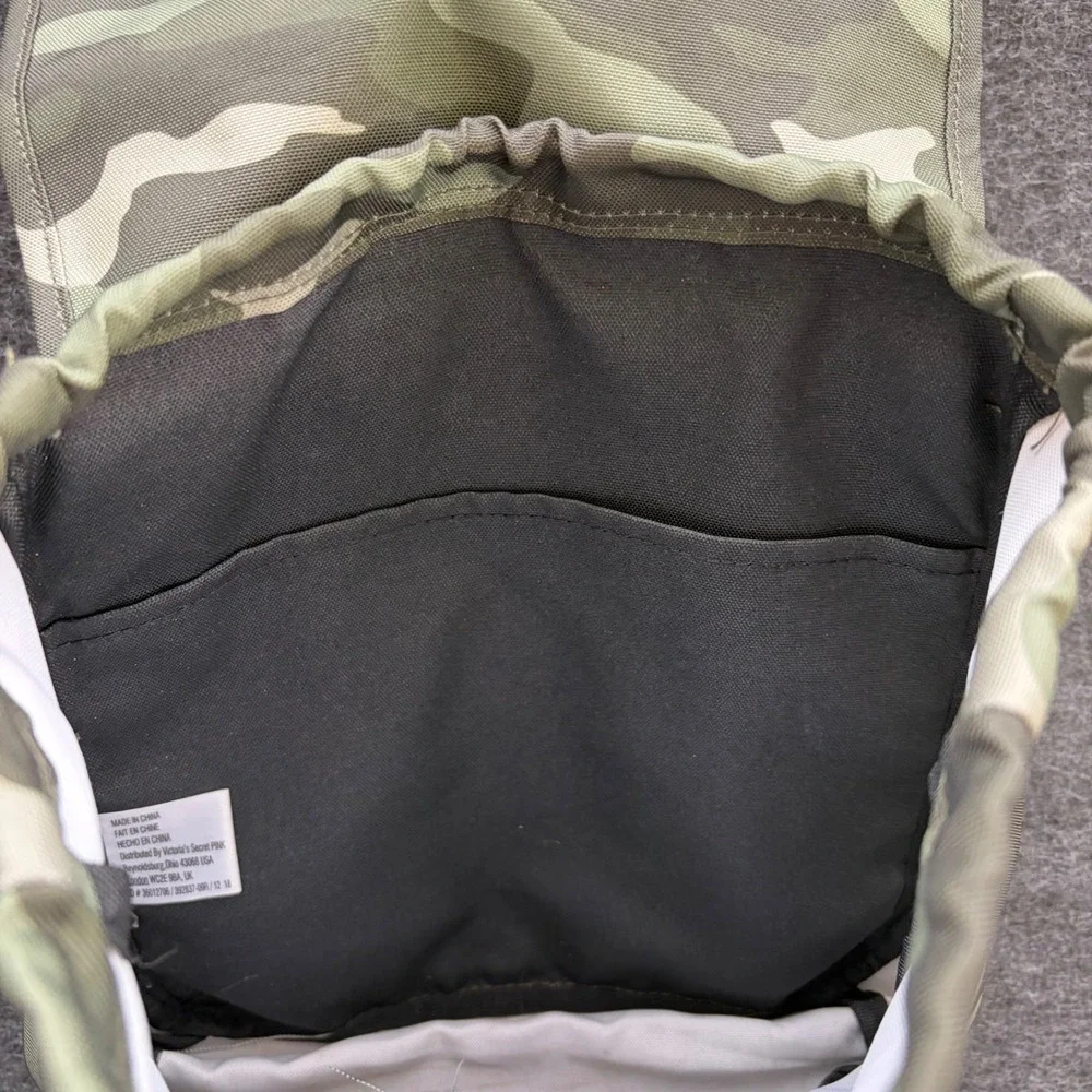 Victorias Secret PINK Mini Backpack Camo Green Canvas Buckle Flap Drawstring Bag - Picture 4 of 7